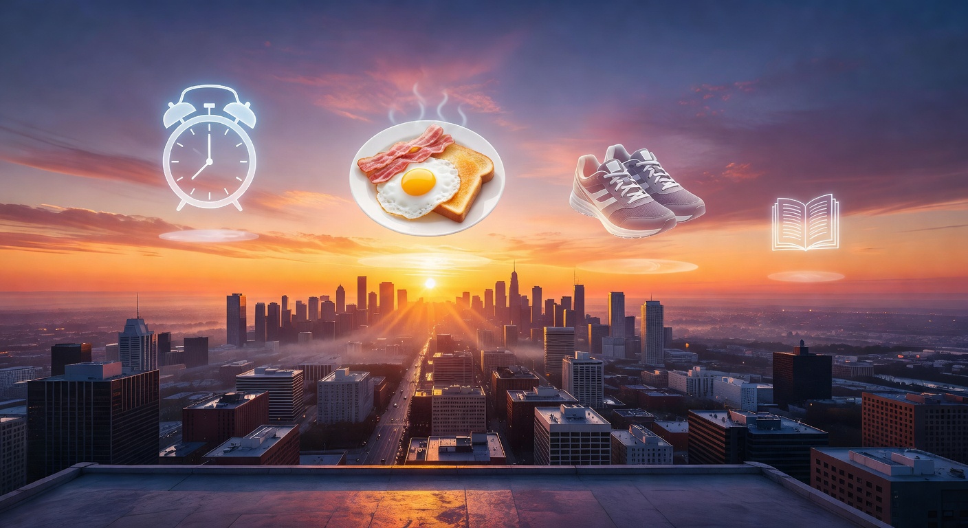 City sunrise representing morning habit start