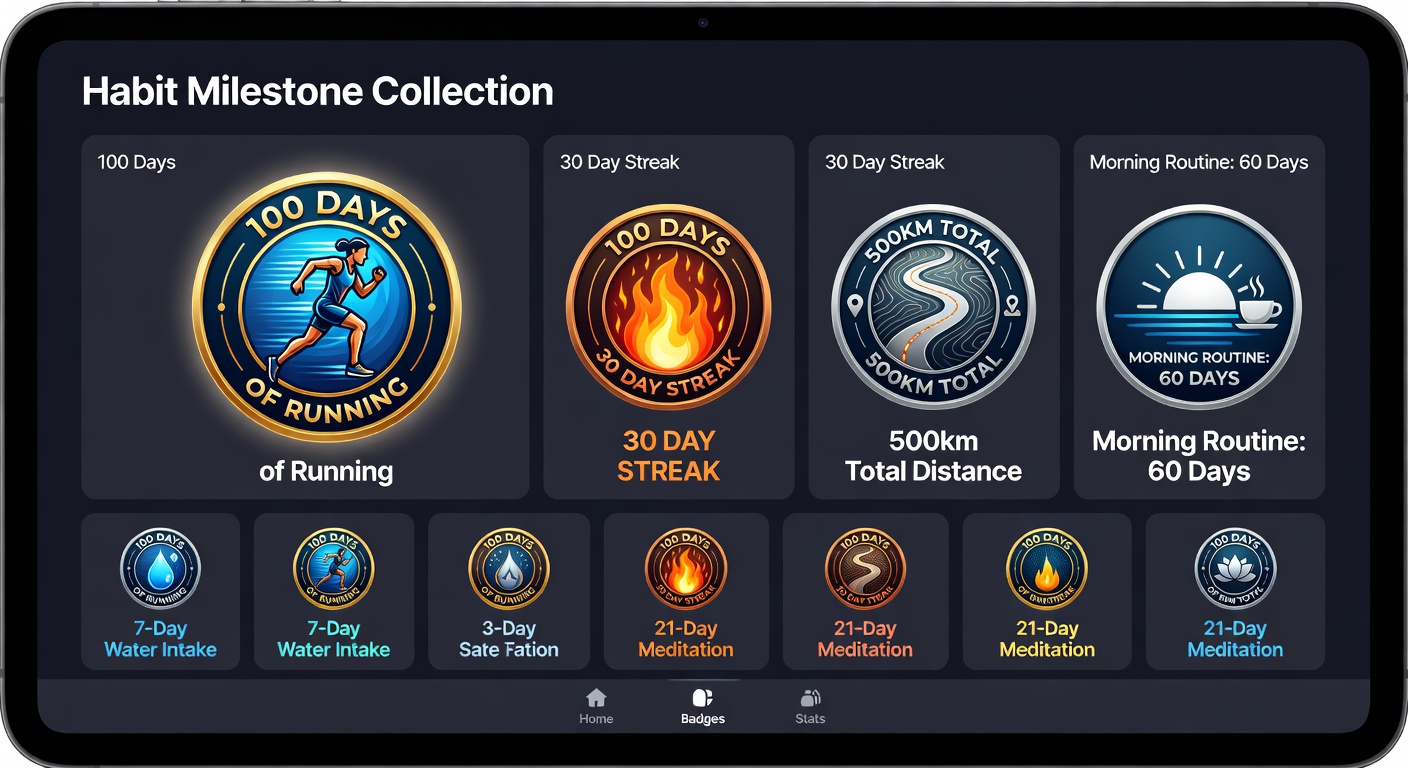 Digital habit achievement badges collection