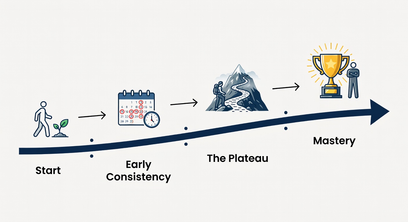 Habit development timeline visualization