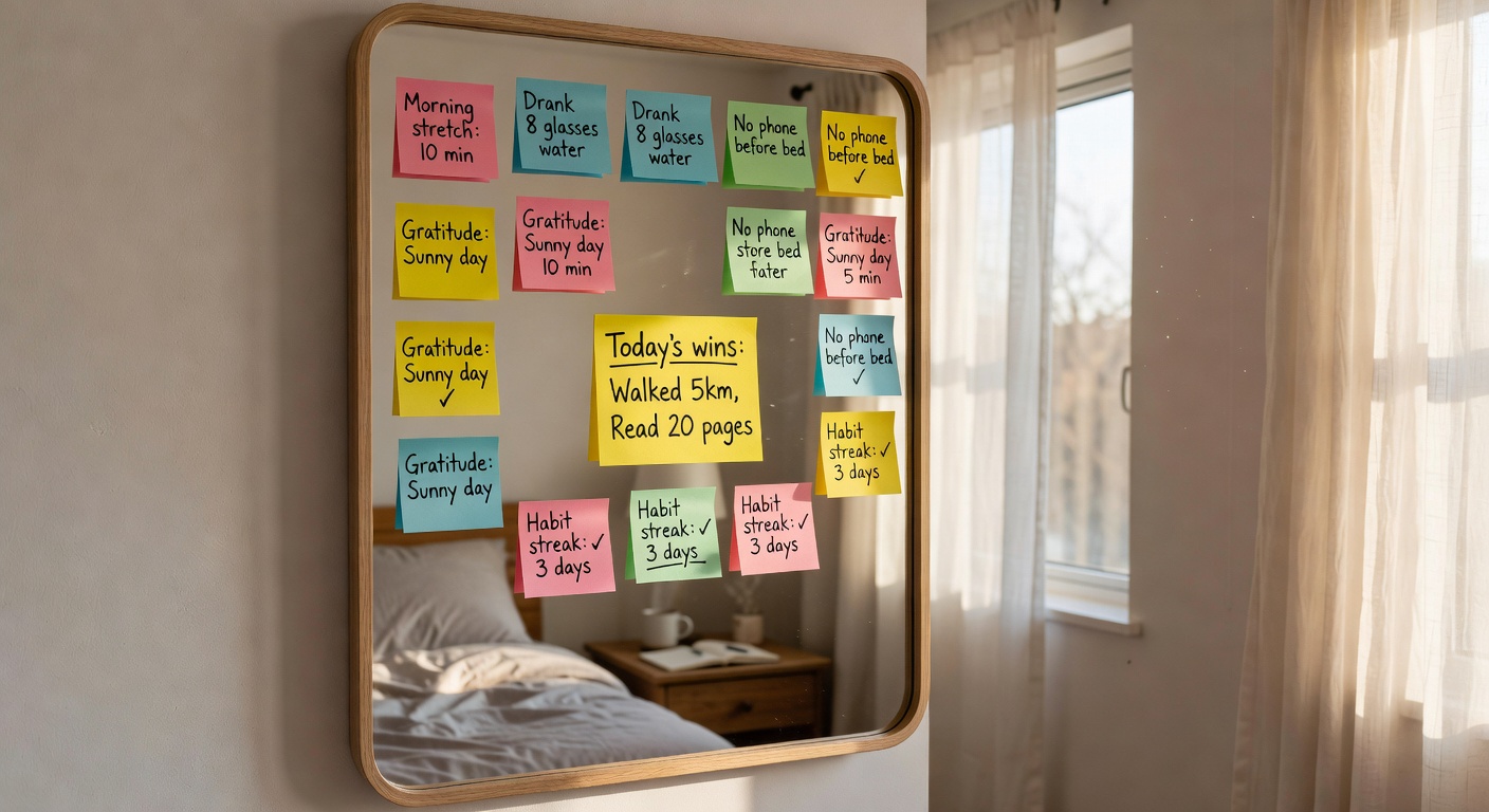 Reflection and habit notes in a mirror metaphor