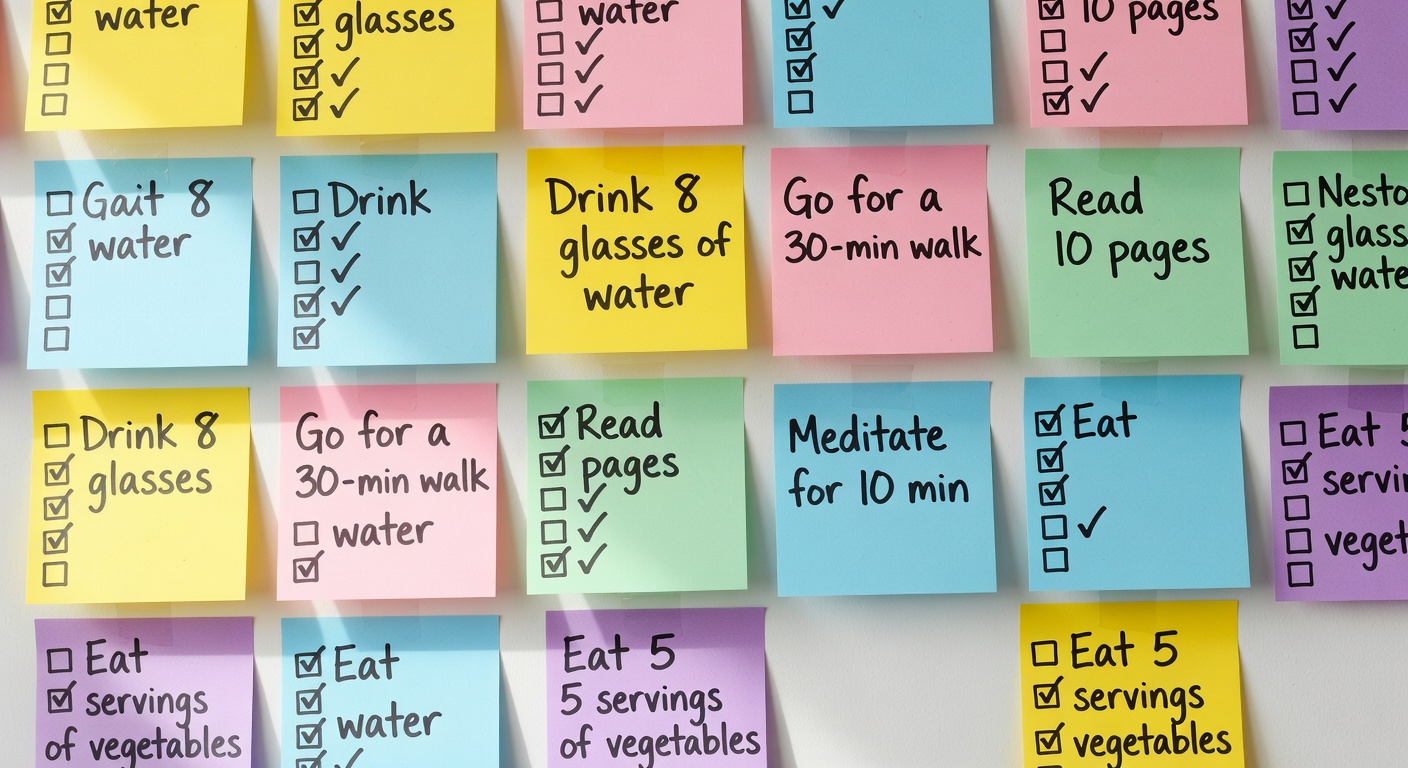 Sticky notes used for analog habit tracking